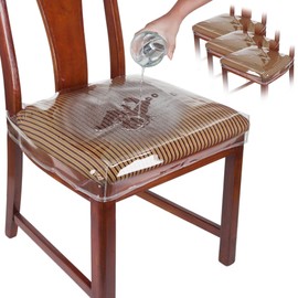 Houseables Plastic Chair Covers, Plastic Seat Covers for Dining Chairs, Seat Protectors, Vinyl, Waterproof, Clear Cushion Protector for Cats, Kids, Kitchen Room Table, Fits 16-18 Inch, 4 Pack Set