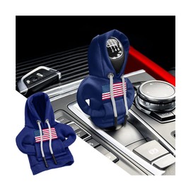 Osilly American Flag Car Gear Shift Hoodie, Mini Sweater Vehicle Shift Knob Cover, Cute Patriotic Auto Gear Shifter Protector Interior Gadget Decoration Accessories, Universal for Most Cars (Blue)
