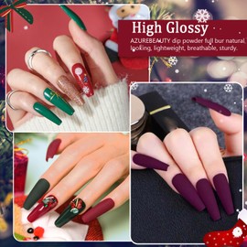 AZUREBEAUTY 42Pcs Dip Powder Nail Kit Starter, 32 Colors Green Nude Brown Blue Christmas Dipping Powder Set with Top/Base Coat & Recycling Tray for French Art Manicure Salon