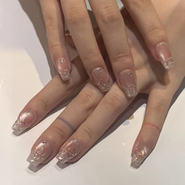 Metal pink drop handmade nail tips - Coffin Egg / 메탈 핑크드롭 수제네일팁 - 코핀에그