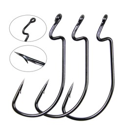 Offset Hook Worm Fishing Hook Set with Plastic Box, Offset Fishing Hooks for Rubber Bait, Rubber Fish, Jigs, Creature Bait, Saltwater Fishing Hooks, Fishing Accessories Kit (120pcs/box (1#-5/0))