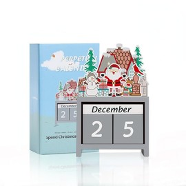 Christmas Countdown Calendar Wooden Block Desktop Calendar Home Office Decoration Calendar Decoration Gift Christmas Calendar (Grey)