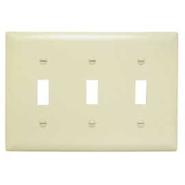 Pass & Seymour TP3I 3Gang Wall Plate, Toggle Switch, Nylon, Standard - Ivory