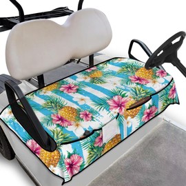 Knextrepoy Tropical Pineapple Flowers Golf Cart Seat Covers with Pockets Hibiscus Golf Cart Seat Towel Blanket for Club Car and More 2-Seats Carts, Universal for Ultimate Comfort Protection