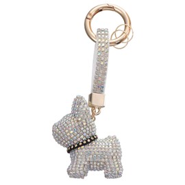 VALICLUD Bulldog Keychain Diamond Car Circle Key Rings Pendant Rhinestone Crystal Purse Animal Pet Charm Handbag Backpack