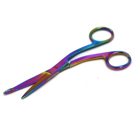 VISION TEK MED Knowles Bandage Scissors Angled Shank 5.5" Stainless Steel Medical Tweezers, Doctor Tools, Nurse Accessories (Multi Rainbow)