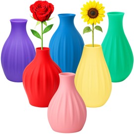 Small Unbreakable Plastic Bud Vases - Set of 6 Colorful Mini Flower Vases (3.2"-3.9") - Weighted & Leak-Proof for Table Centerpieces & Plant Lovers