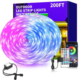 vimeepro 200Ft Outdoor Waterproof LED Strip Lights,Music Sync RGB IP68 Led Lights with App and Remote Control,Color Changing Waterproof RGB Exterior Rope Self Adhesive Back,Balcony,Roof,Garden,Party