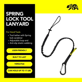 BearTOOLS Tool Lanyard with Standard Spring Carabiner and Adjustable Loop End, 90cm Length, Maximum Weight Limit 8KG / 17.6lb, Fall Restraint with Shock Cord Stopper, 3 Combo Pack (Black 0913S)