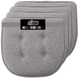 GORILLA GRIP Slip Resistant Tufted Chair Cushions, No Ties Required, Memory Foam Pads for Dining Room Kitchen Table, Office, Rocking Chairs, Plush Seat Cushion Pad, Home Decor, Set of 4, 16x17, Gray