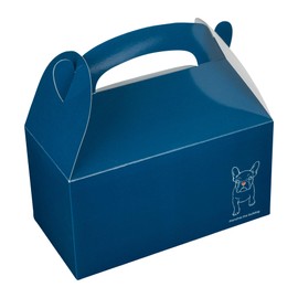 Restaurantware Bio Tek 9.5 x 5 x 5 Inch Gable Boxes For Party Favors, 25 Attractive Gift Boxes - Frenchie The Bulldog Design, With Built-In Handle, Blue Paper Barn Boxes, Disposable
