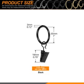 Rustark 40Pcs Black Curtain Rings with Clips, 1" (25mm) Interior Diameter Curtain Drapery Clip Rings Shower Curtain Clips Curtain Rod Hanging Clips for Window Bathroom Home