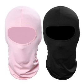 Pukavt 2 Pack Balaclava Face Mask, Ski Mask for Men Women, UV Protection Windproof Scarf for Motorcycle Snowboard Cycling Black/Light Pink