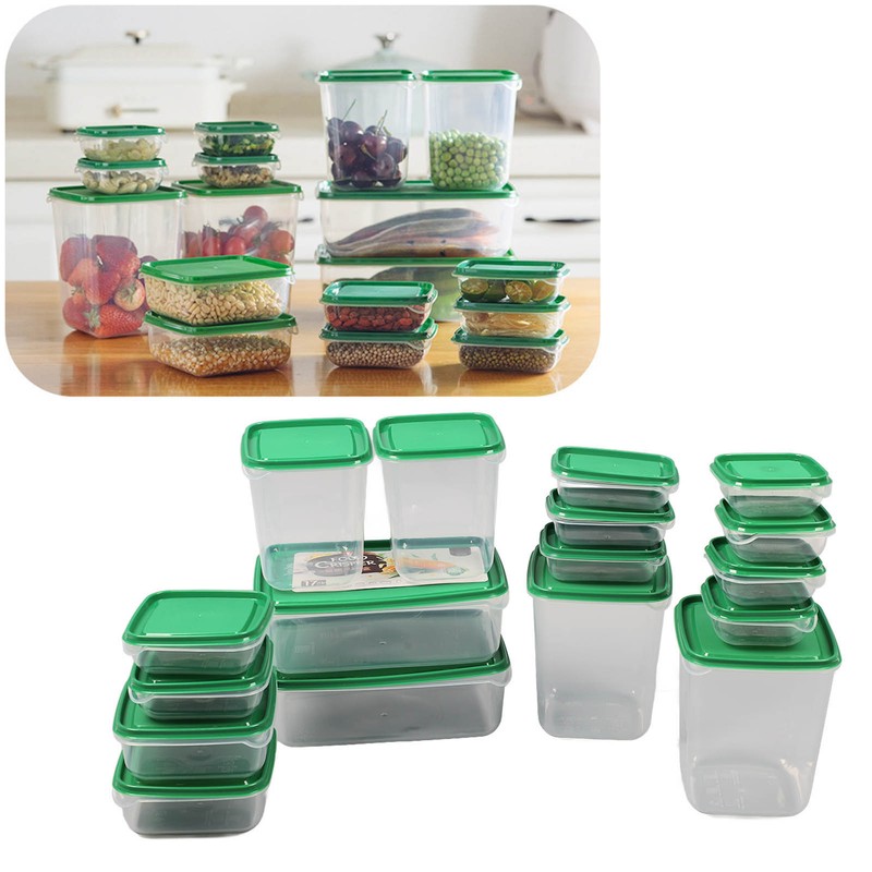 17PCS Food Container Green Fridge Bins Food Grade Plastic Leakage