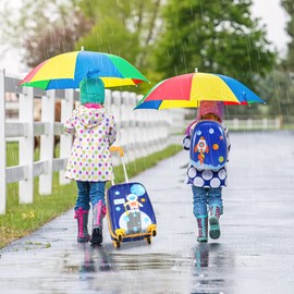 BABY JOY 2 Pieces Kids Luggage Set, 16" Toddlers Carry-on Suitcase & 12” Backpack Set, Children Travelling Case w/ 4 Casters & Retractable Handle, Lightweight Trolley Case for Boys & Girls (Astronaut)