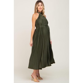 PinkBlush Olive Pleated Maternity Halter Dress