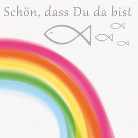 20 Napkins Schön dass du da bist mit Fische und Regenbogen bunt as Table Decoration for Communion, Confirmation and Christening 33 x 33 cm