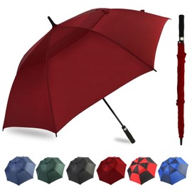 ZDSSM Umbrella Golf 54/62/68/72 Inch Extra Large Oversize Umbrellas for Rain Windproof Automatic Open Double Canopy Vented Stick Umbrellas for Men and Women(Wine 62 Inch)