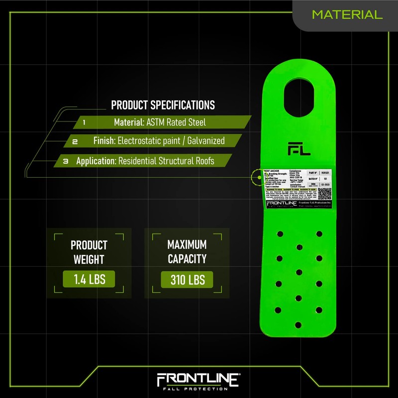 Frontline RORS01BLK Residential PitchFast Roof Anchor | ASTM Rated Steel