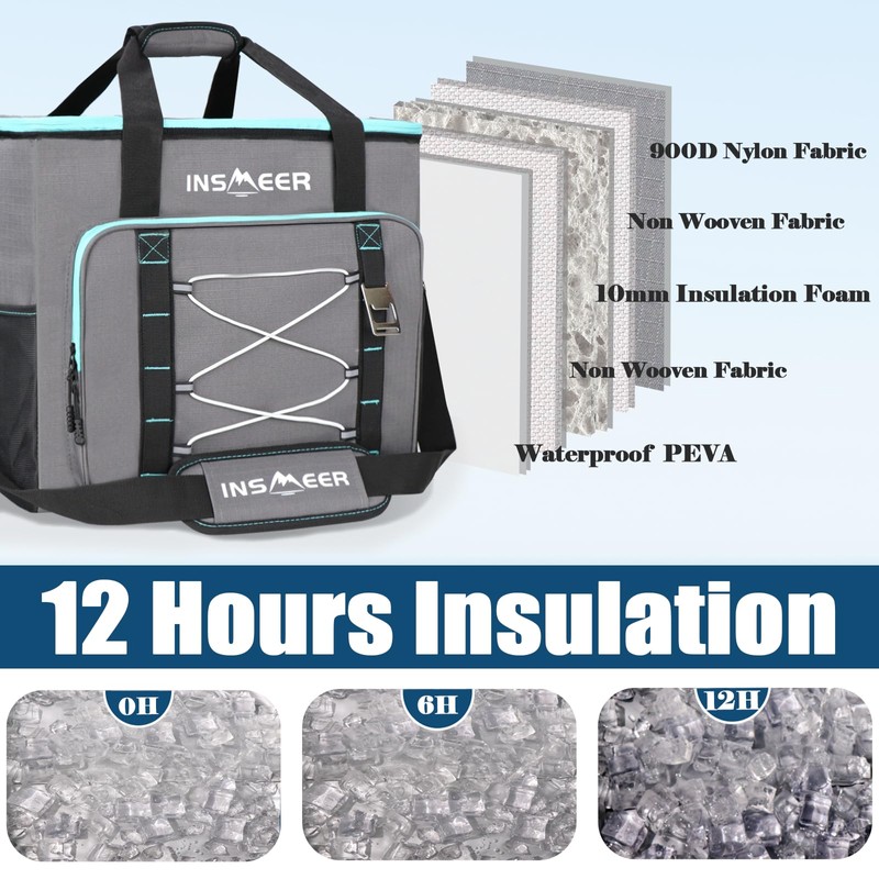 INSMEER Cooler Bag 90 Cans/55L, Insulated Soft Sided Cooler with