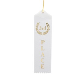 3rd Place (White & Gold) Award Ribbons with a Card & String (24 Pack) 
