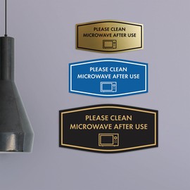 Signs ByLITA Fancy Please Clean Microwave After Use (Microwave Vector) Sign - Kitchen Signs | Durable Material | Cleaning Reminder | Easy Installation Sign (Black) - Small