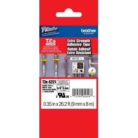 Brother 3/8" (9mm) Black Print on White Extra Strength Adhesive P-Touch Tape for Brother PT-D600, PTD600 Label Maker