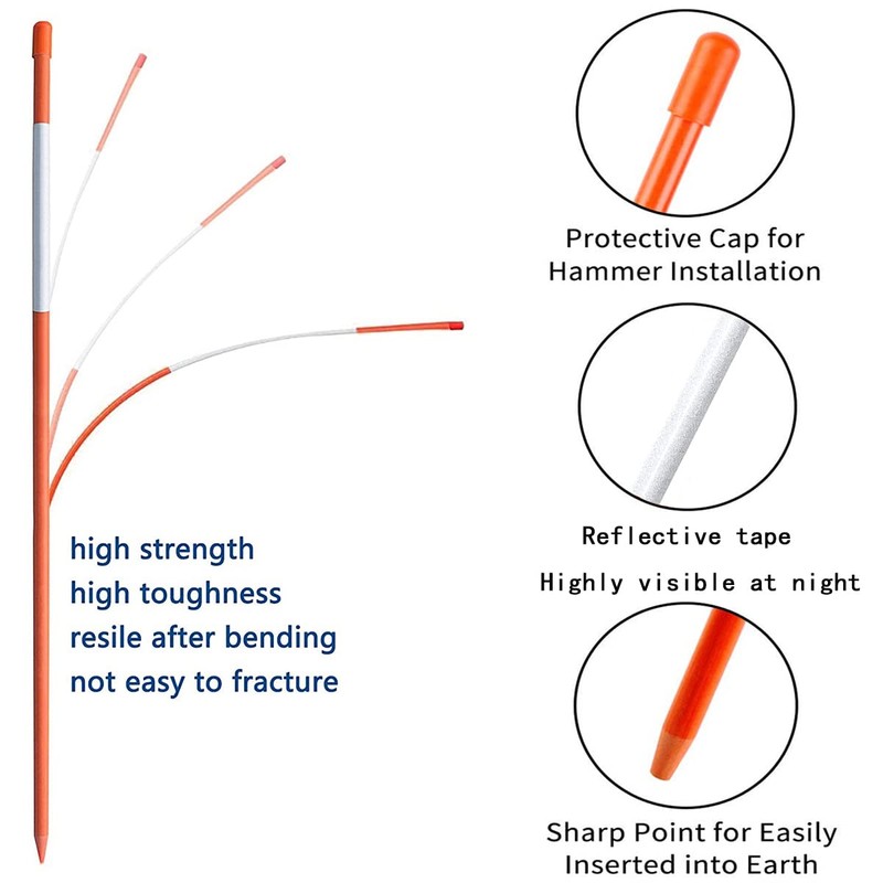 20Pcs 5/16" Driveway Marker Reflective Driveway Poles Fiberglass Snow Stakes