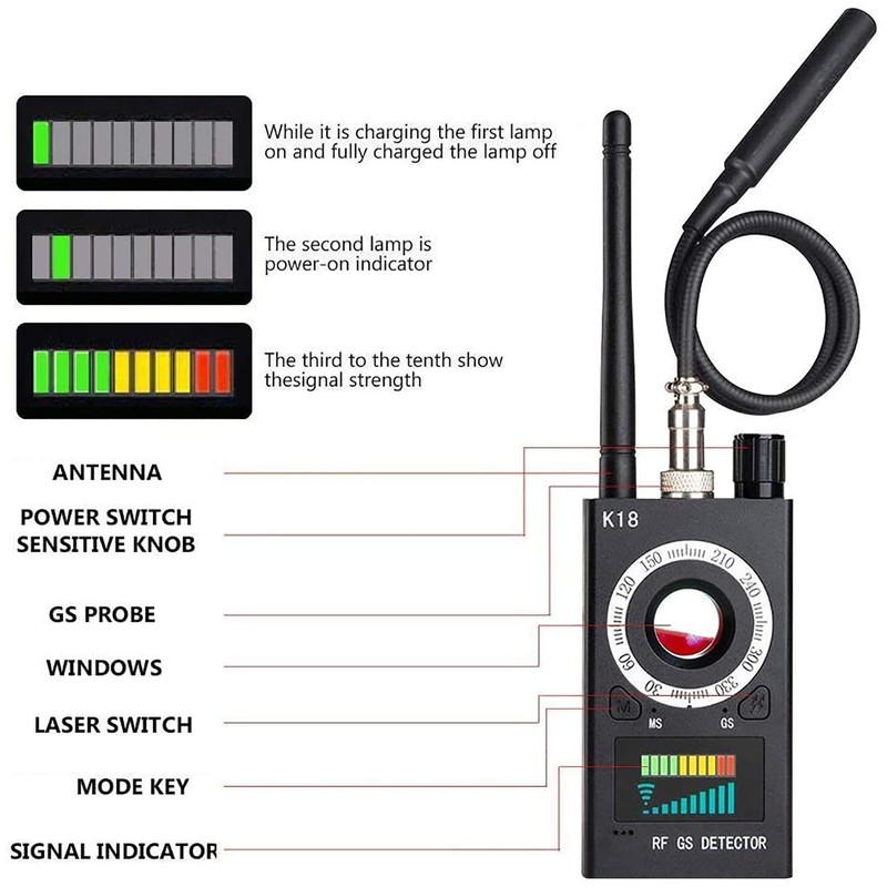 Anti Spy Camera Detector,RF Signal Bug Detector, Wireless Signal Pinhole
