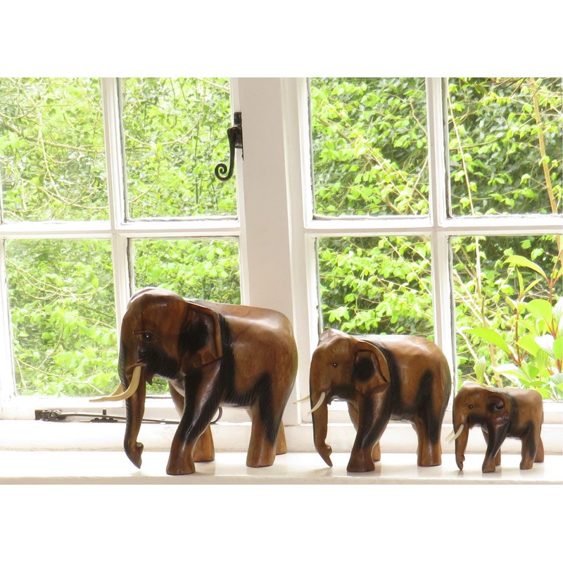 Purity Style Wooden Elephant Ornament Carved Walking (Medium 15cm)
