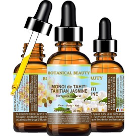 Botanical Beauty MONOI de TAHITI TAHITIAN JASMINE OIL Natural PURE BOTANICALS. 1 Fl.oz.- 30 ml. For Skin, Hair and Nail Care.