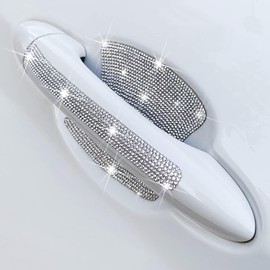 8 Pcs Silver Rhinestone Car Stickers, Bling Car Accessories - Diamond Door Handle Protectors, Body Stickers, Decals