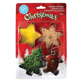 R&M Holiday & Christmas Cookie Cutter Set. Includes Star, Snowflake, Gingerbread Man, Christmas Tree Cookie Cutter, 4-Piece Set, Silver