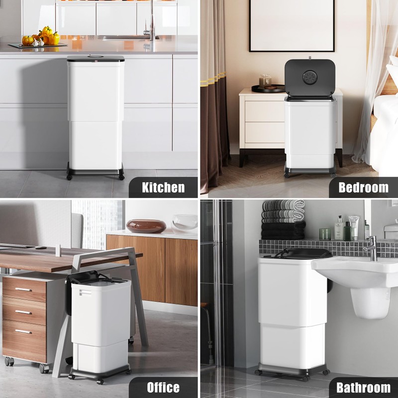 onlcuk Kitchen Trash Can with Wheels,Adjustable Capacity 20L to 45L