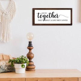 Jetec Together They Built A Life They Loved Sign 14 x 6.4 Inches Farmhouse Wall Decor Rustic Modern Framed Wood Hanging Plaque for the Home Love Signs Decorations (And So Together Style)