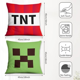 YCVBCY Minecr Children's Cushion Cover Cartoon Cushion Cover Fluffy Soft Decorative Cushion Cover Anime Computer Game Cushion Cover Home Soft Comfortable 45 x 45 cm