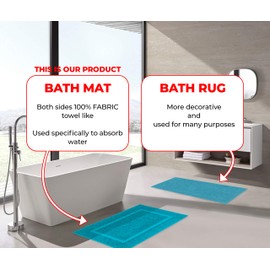 100% Cotton Bath Mats for Bathroom Floor Set of 2 Pack, 20x34 Soft Absorbent Washable Quick Dry Tub Bathmat, Aqua Blue Bathmats