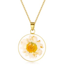 Natürliche Gänseblümchen-Halskette | April-Geburts-Blumen-Gänseblümchen-Halskette | Gold gepresste Blume Halskette | Echte Blume Halskette Geschenk für Frauen | Symbole der Fürsorge und Stärke | 45cm