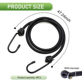 MOXRUQ 4 PCS Bungee Cords with Hooks, 48" High Elasticity Round Rope, No Odour Industrial Grade Bungee Straps for Securing Tarps, Luggage, Tents, Bikes or Garden (Black)