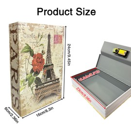 Golgner Book Safe with Combination Lock, Book Safe Safe, Secret Storage Box, Code Lock Book Safe, Book Safe for Office, Home, Money Jewellery Valuable Objects, 24 x 15.5 x 5.5 cm, Eiffel Tower Style