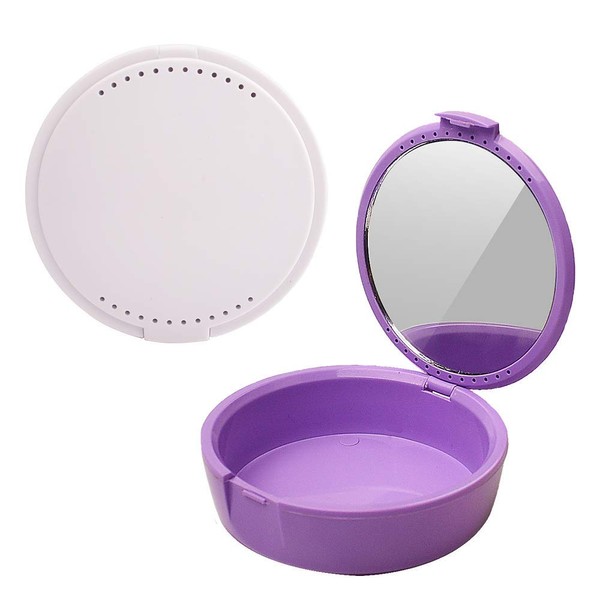 Y-Kelin Retainer Case with Mirror Retainer Container Partial Denture Storage Box (Purple+White)