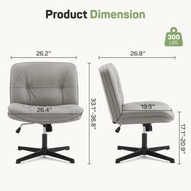 Zibbizo Criss Cross Chair, Cross Legged Office Chair, Wide Comfty Desk Chair, No Wheels Armless Computer Task Chair, Swivel Comfy Home Chair, Height Adjustable