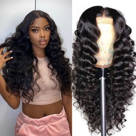 BINF Wigs Human Hair Loose Deep Wave Wig 18 Inch Loose Wave Lace Front Wigs Human Hair Pre Plucked 13x4 Deep Wave Human Wigs for Women HD Transparent Lace Frontal Wig Natural Black Hairline