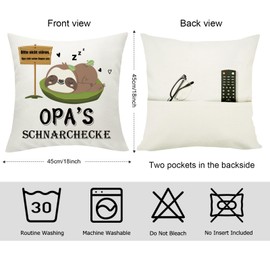 Yamonic Grandpa Gift Father's Day Gift for Grandpa Gift Birthday Sloth Gift Sloth Grandpa Cushion Cover 45 x 45 cm Gift for Father's Day Grandpa Snoring Corner Gift Christmas