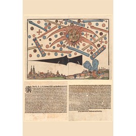 24x36 gallery poster, 1561 celestial phenomenon over Nuremberg as printed in an illustrated news notice