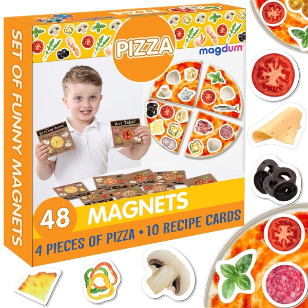 Pizza Toy magdum Magnet Game - 48 Fridge Magnets Children - Role Play Children - Food Toy - Kitchen Toy Fridge Magnets Set Children Magnetic Games for Children's Magnets Set
