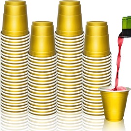 Wenqqy 100 Pcs 2 oz Valentine's Day Plastic Shot Cups Mini Disposable Shot Glasses Small Plastic Shot Glasses Bulk for Birthday, Wedding, Festival Party Decorations Supplies (Glod)