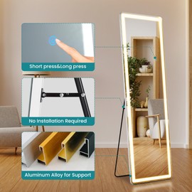 OLIXIS Full Length Mirror with Light, 16"×60" LED Full Body Mirror with 3 Color Lighting, Floor Mirror with Standing Wall Mounted for Bedroom, Dressing Room, Living Room, Bathroom
