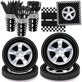QIYANPAX 168 PCS Race Car Birthday Party Decorations Cars Birthday Party Supplies Includes Plates, Napkins, Cups, Cutlery for Kids Boys Birthday Party Decorations, Serves 24