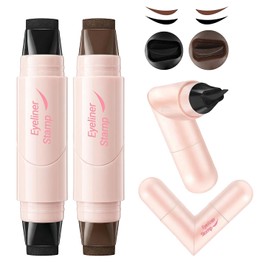 Erinde 2Pcs Sello Delineador de Ojos 2 en 1, Delineador Líquido De Doble Punta para Mujer, Resistente al Agua y Transferencia, Secado Rápido, Herramienta Portátil Para Bodas, Viajes, Citas, #Negro + #Marrón